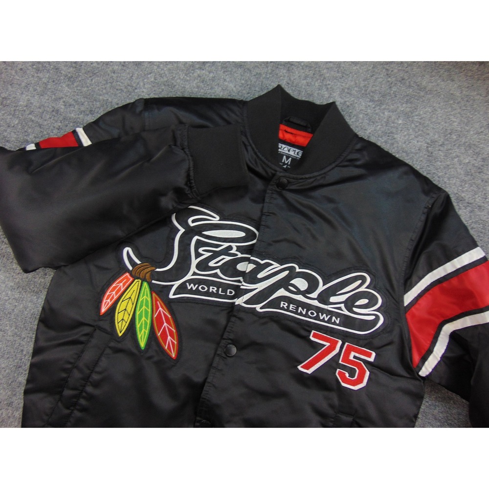 Staple Pigeon World Renown Bomber Jacket Mens Med Black Satin Streetwear